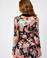 Black Paisley Print Long Sleeve Polo Shirt
