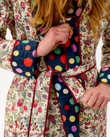 Ivory Forest Friends & Navy Spots Quilted Cotton Dressing Gown