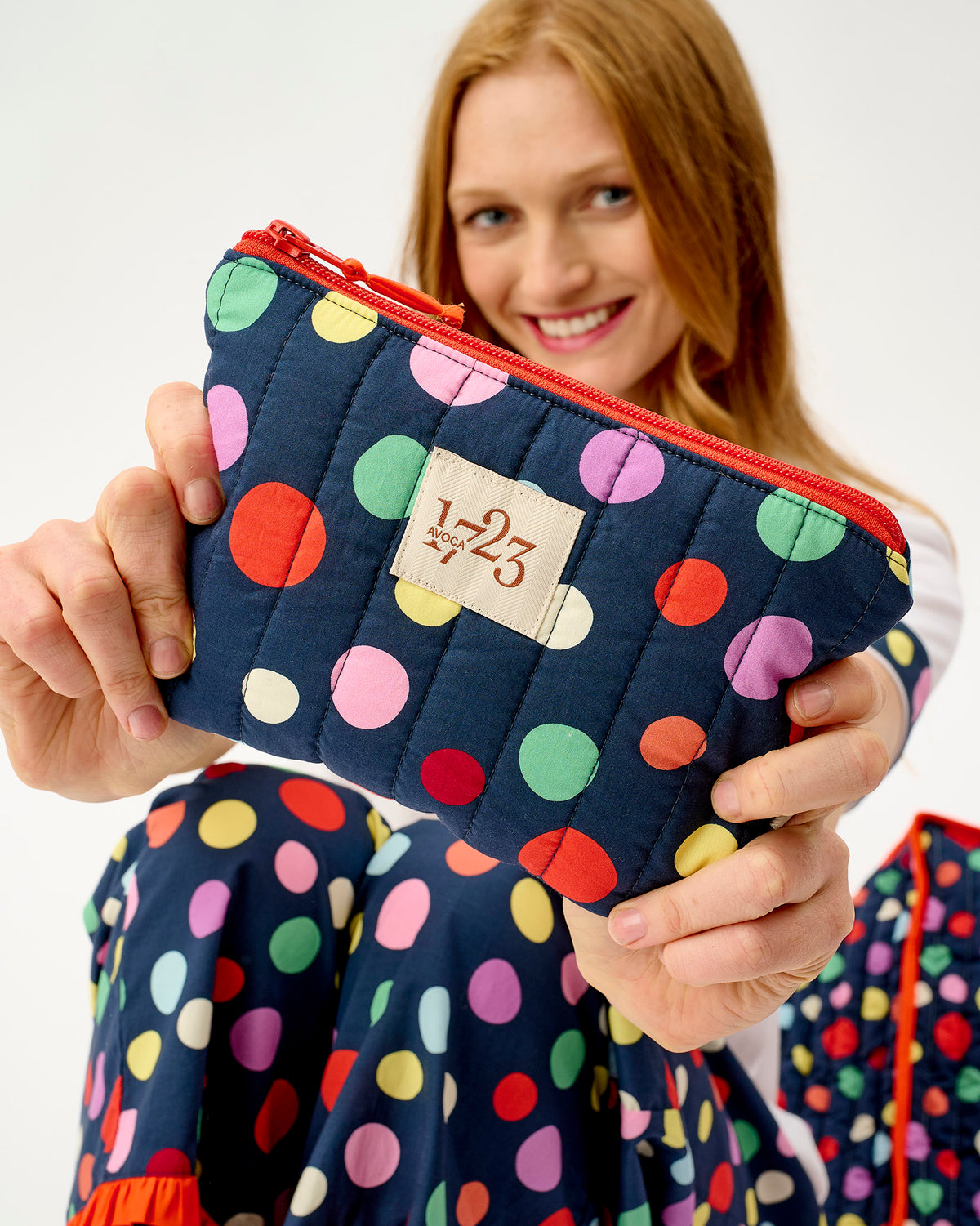 Navy Spots Quilted Cotton Pouch