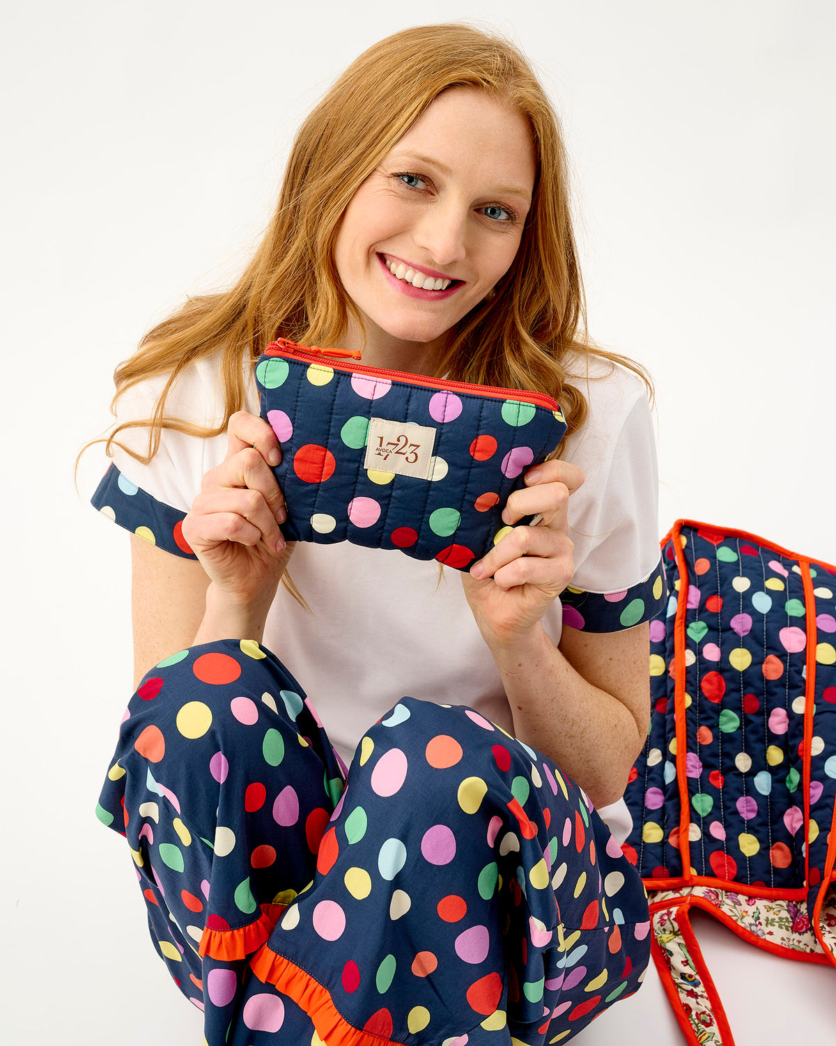 Navy Spots Quilted Cotton Pouch