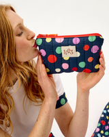 Navy Spots Quilted Cotton Pouch