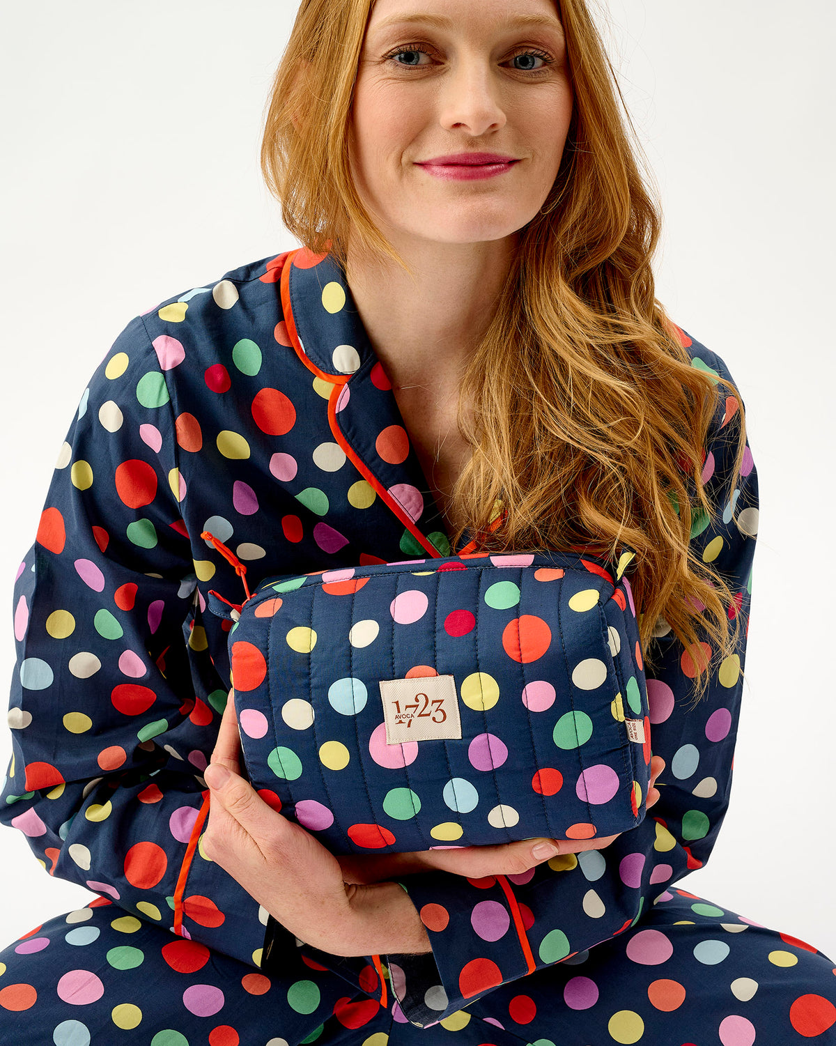 Navy Spots Quilted Cotton Make-Up Bag