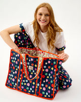 Navy Spots Quilted Cotton Tote Bag