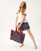 Navy Spots Quilted Cotton Tote Bag