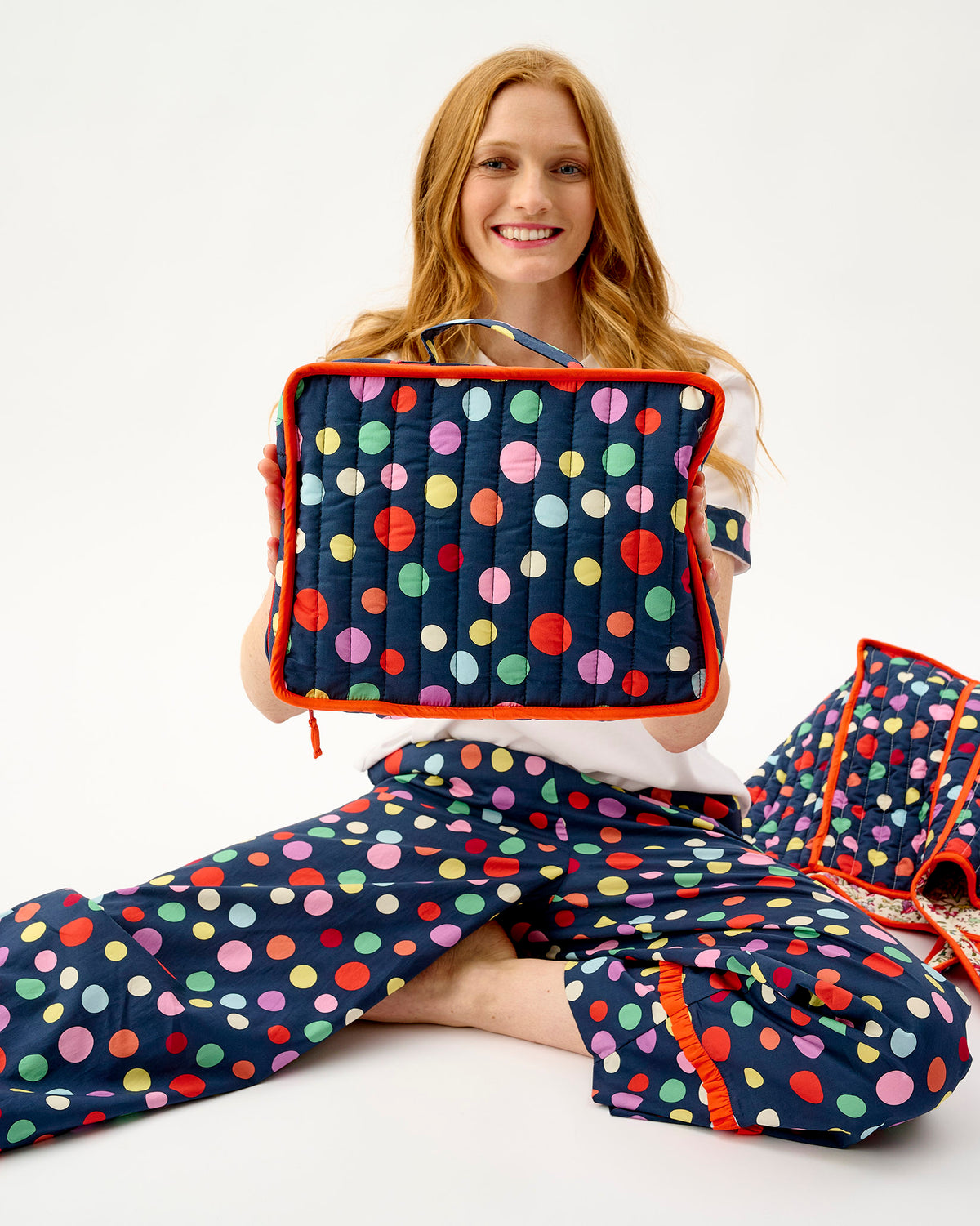 Navy Spots Cotton Travel Bag
