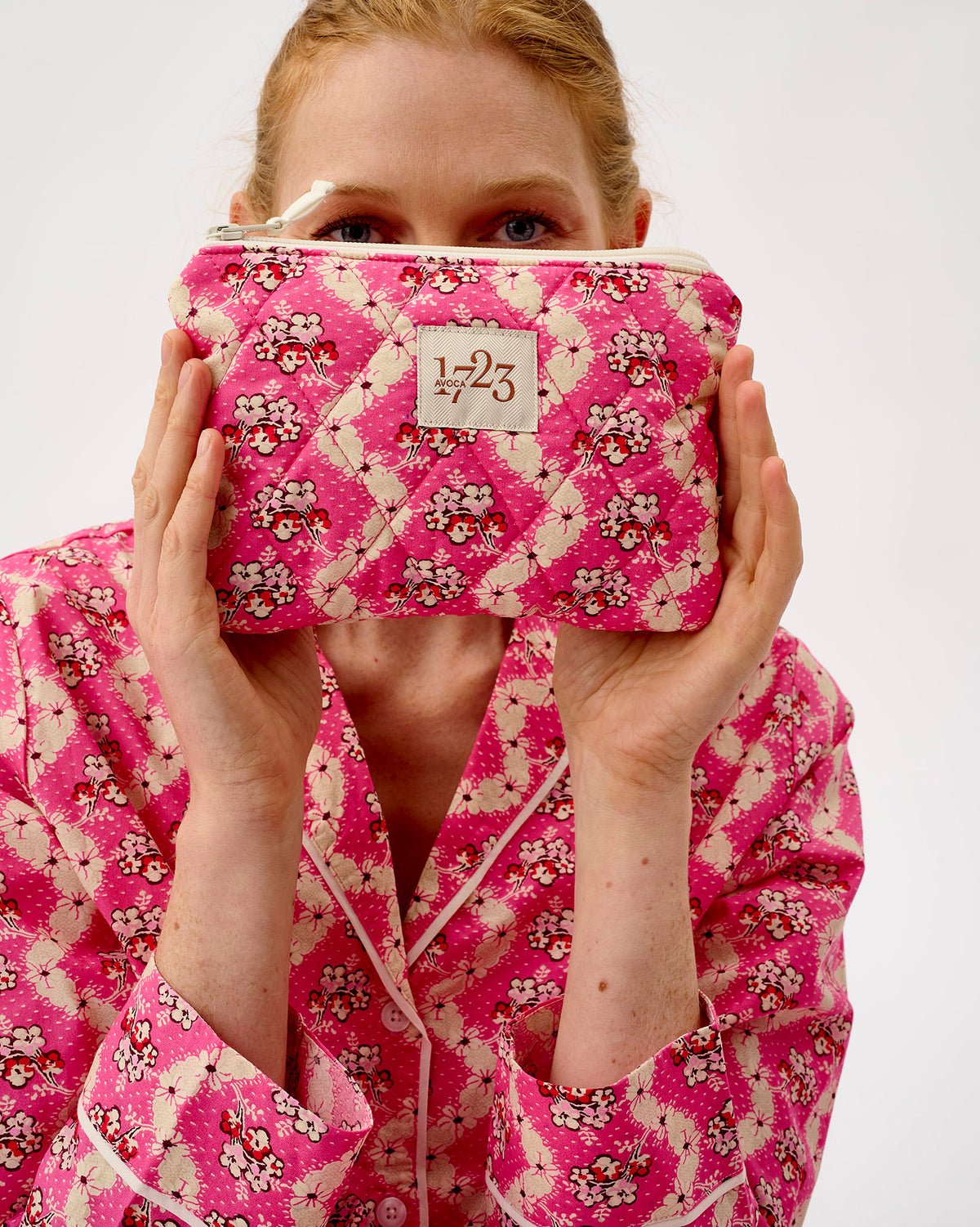 Pink Wave Quilted Cotton Pouch