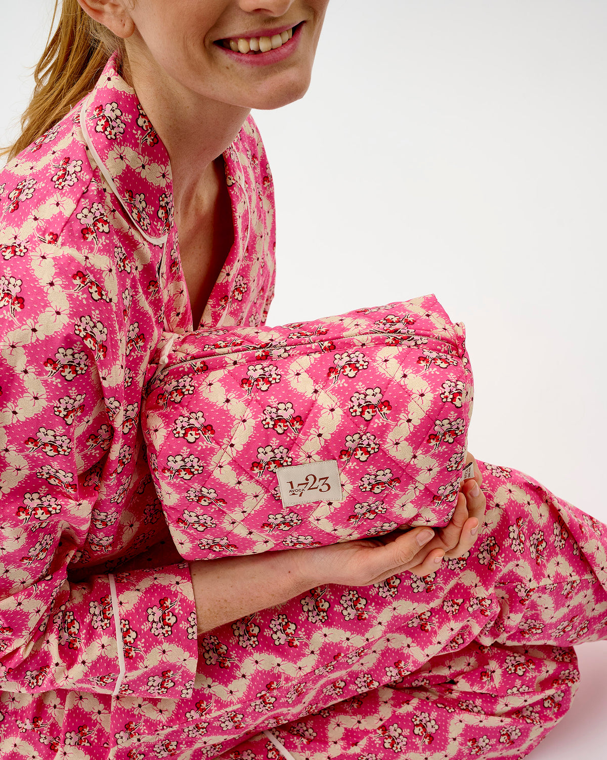 Pink Wave Quilted Cotton Make-Up Bag