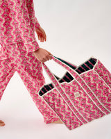 Pink Wave Quilted Cotton Tote Bag