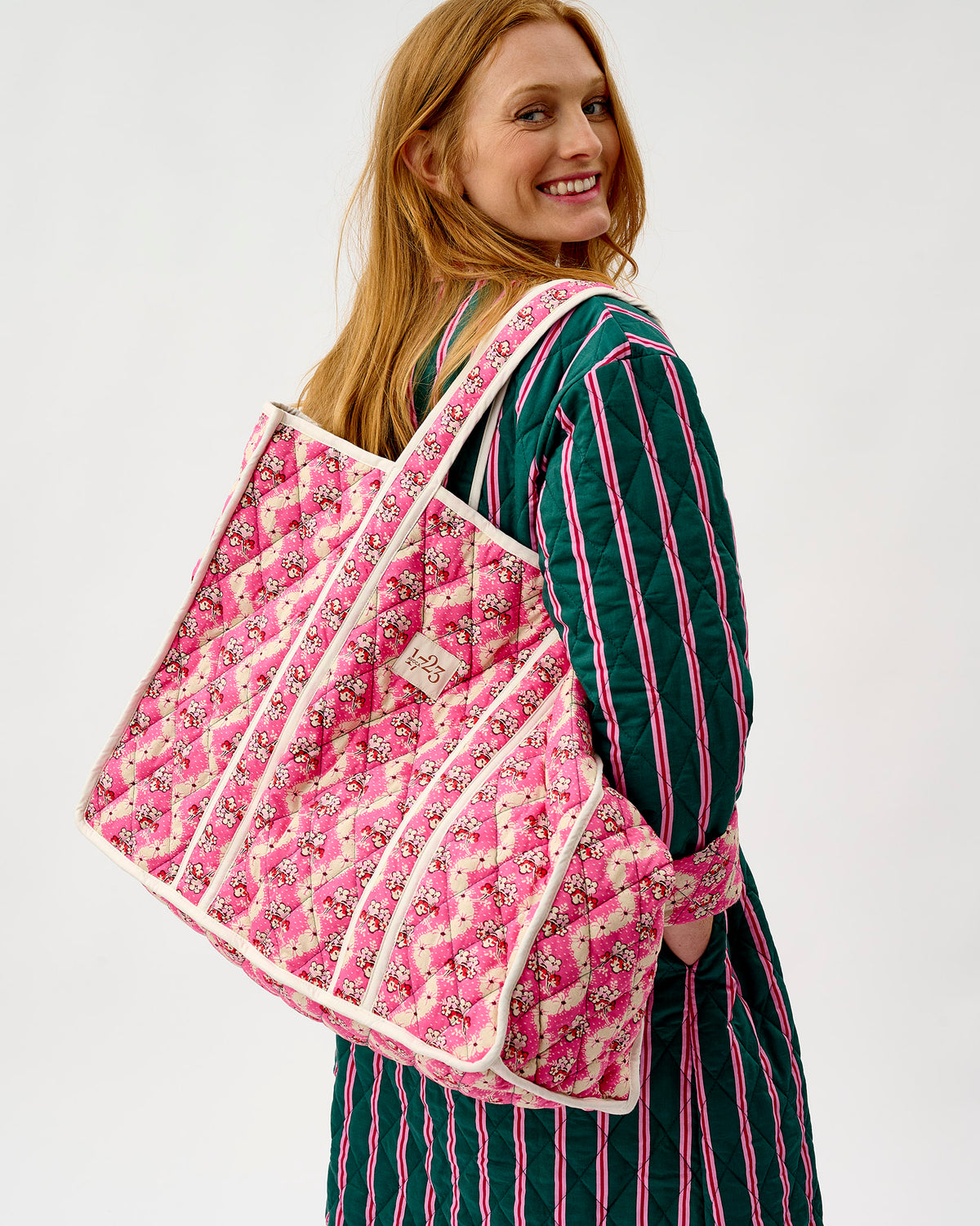 Pink Wave Quilted Cotton Tote Bag