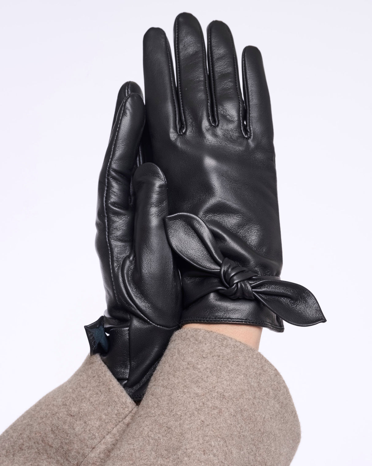 Black Bow Leather Gloves