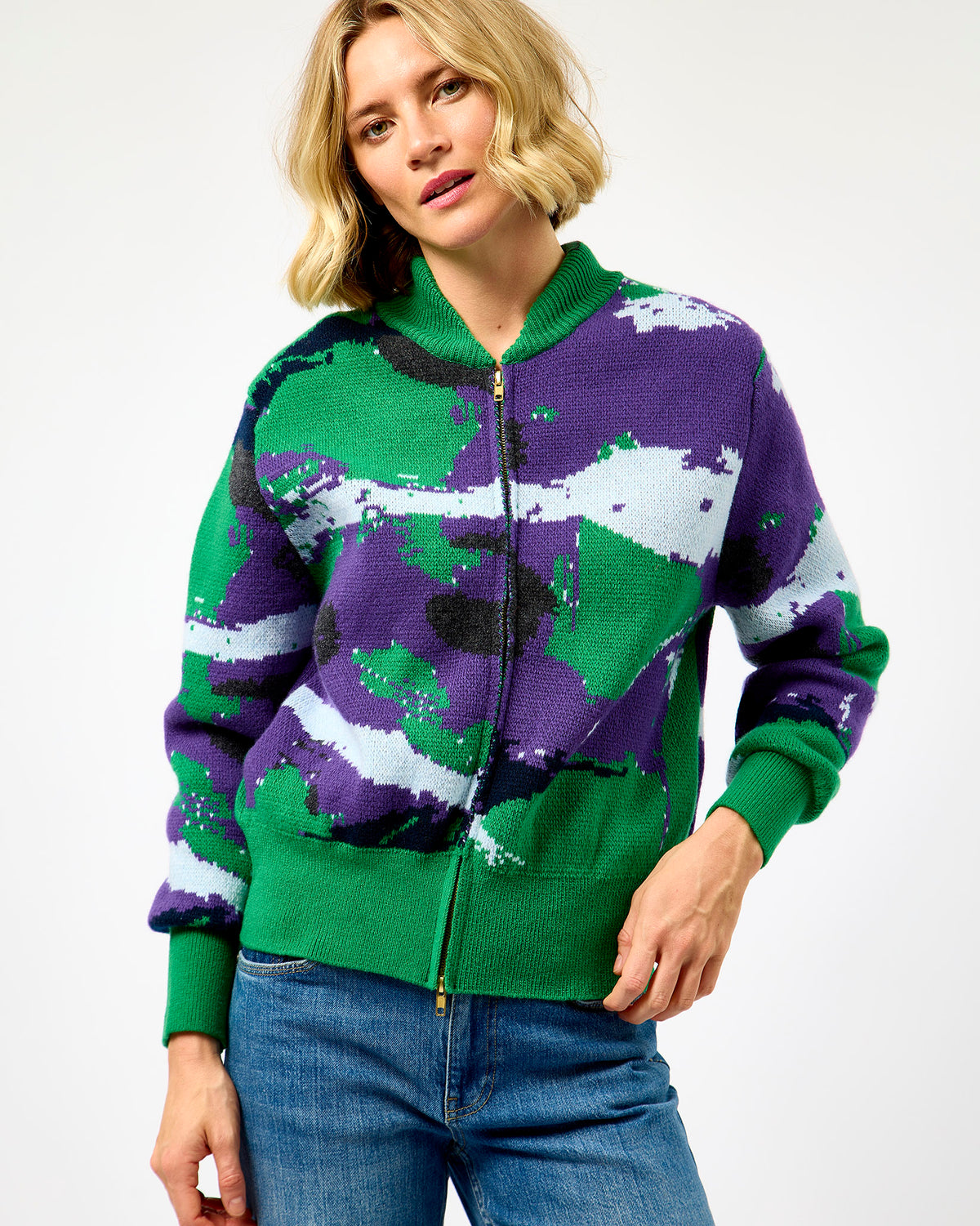 Deep Forest Crevice Barrel Merino Zip Cardigan