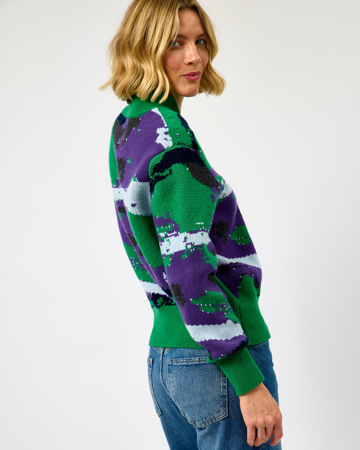 Deep Forest Crevice Barrel Merino Zip Cardigan