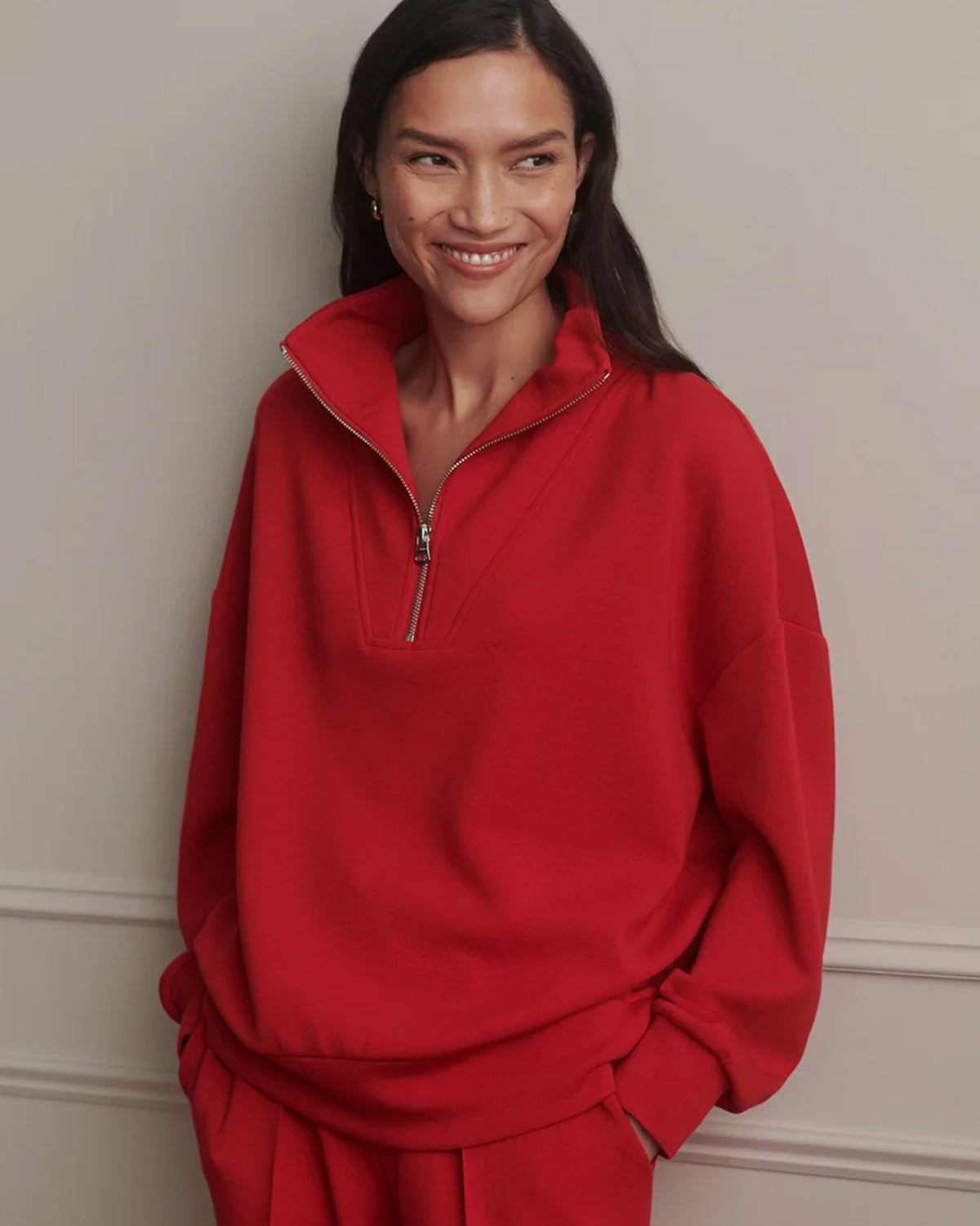 Red Marl Hawley Half Zip Sweatshirt