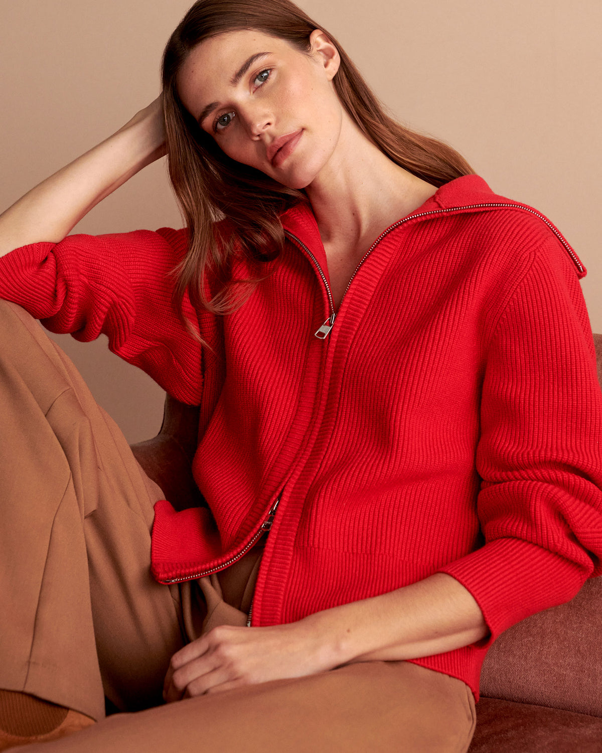 Washed Red Enrico Zip Knit Jacket