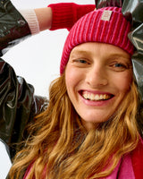 Dubonnet & Bubblegum Plaited Effect Lambswool Rib Beanie Hat