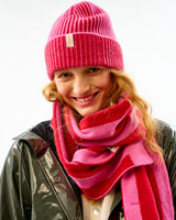 Dubonnet & Bubblegum Plaited Effect Lambswool Rib Beanie Hat