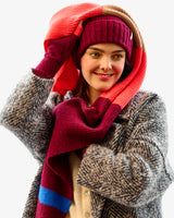 Neon Orange & Bordeaux Brushed Lambswool Stripe Scarf