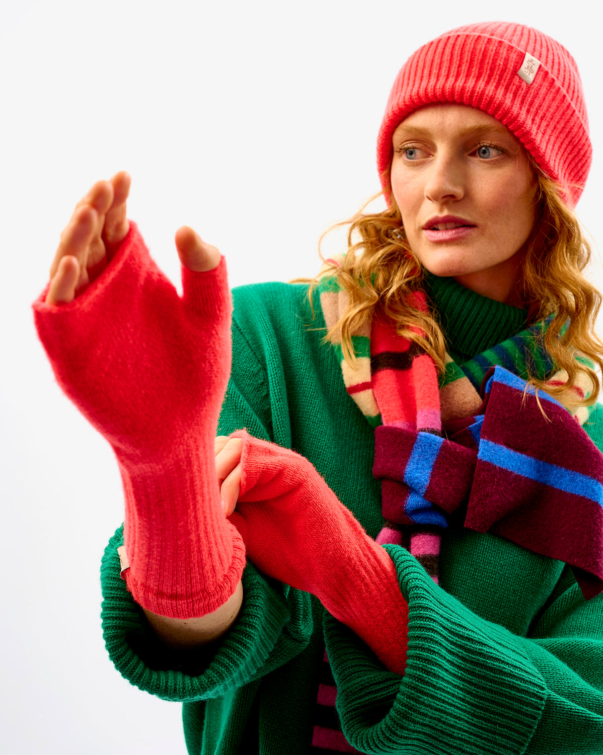 Neon Orange Lambswool Fingerless Mittens