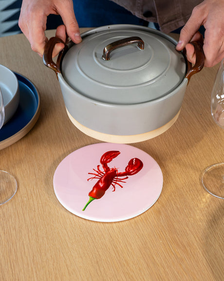 Pink Lobster Round Ceramic Trivet