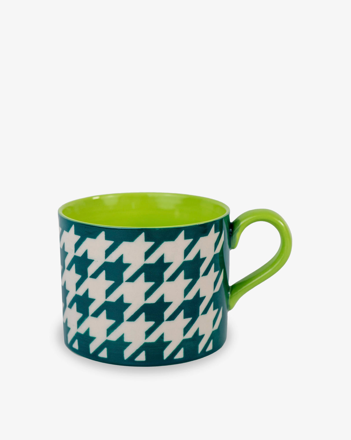 Green Houndstooth Stoneware Breakfast Mug