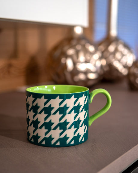 Green Houndstooth Stoneware Breakfast Mug
