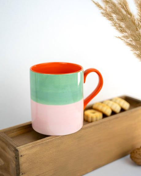 Pink & Green Block Colour Stoneware Mug