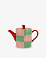Pink & Green Check Stoneware Teapot