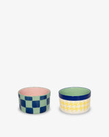 Houndstooth & Check Colourful Stoneware Bowls - Set of 2