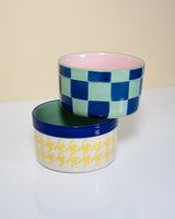 Houndstooth & Check Colourful Stoneware Bowls - Set of 2