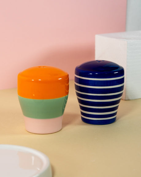 Contrast Stripes Stoneware Salt & Pepper Set