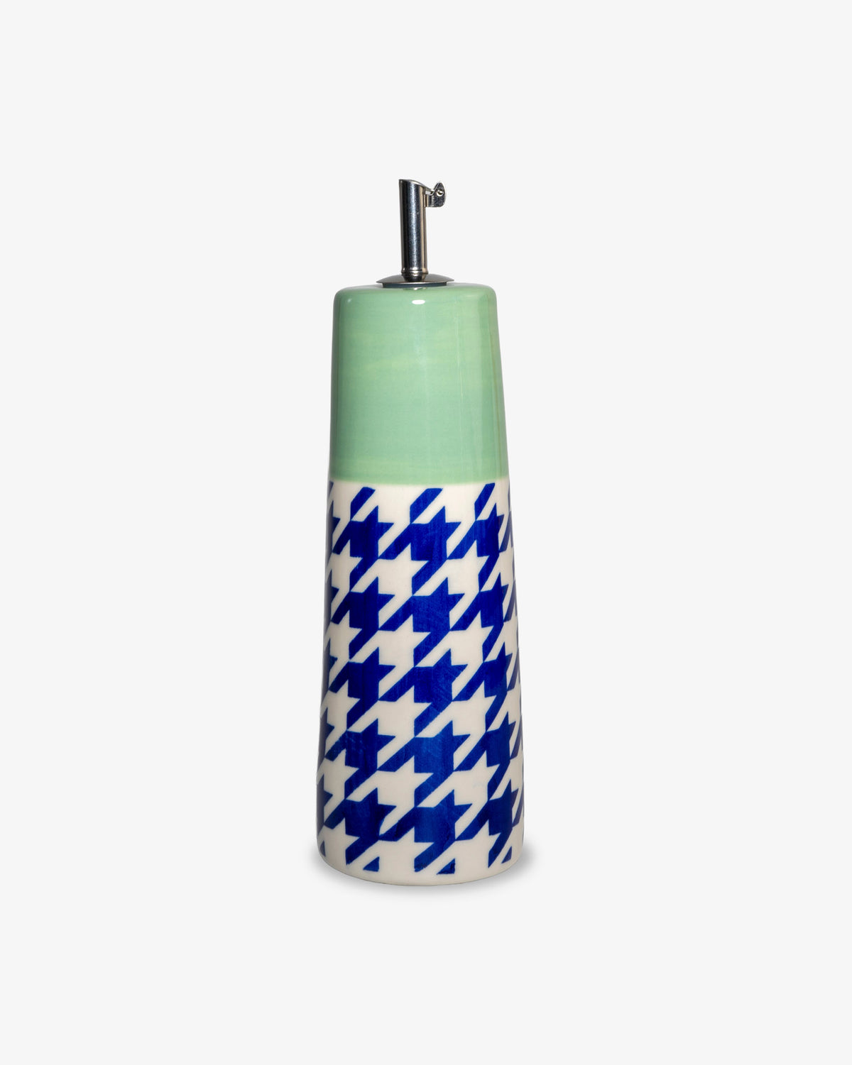 Green & Blue Houndstooth Stoneware Oil or Vinegar Bottle