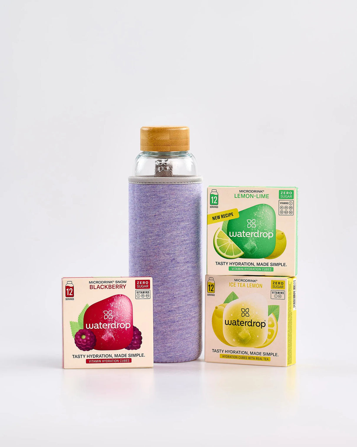 Waterdrop Purple Glass Water Bottle & 3 Pack Bundle
