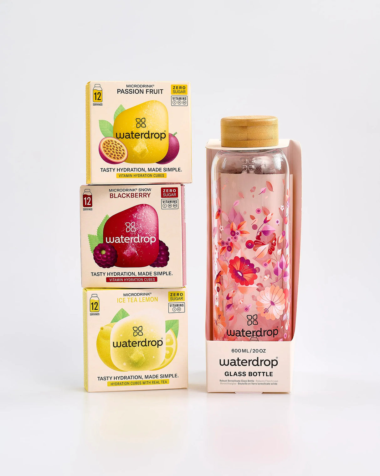 Waterdrop Red Glass Water Bottle & 3 Pack Bundle