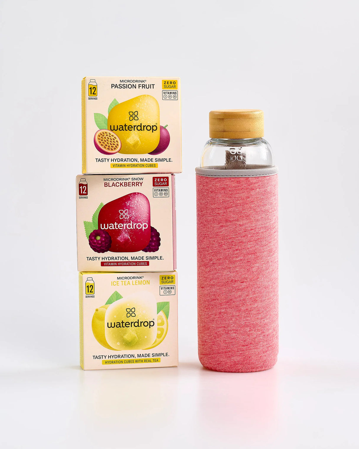 Waterdrop Red Glass Water Bottle & 3 Pack Bundle