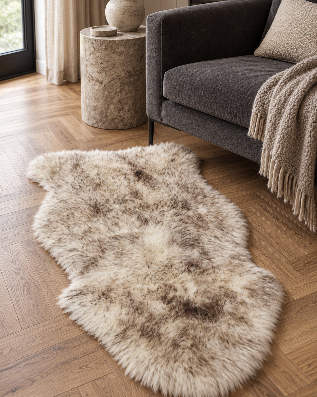 Wolf Tip Long Wool Sheepskin Rug