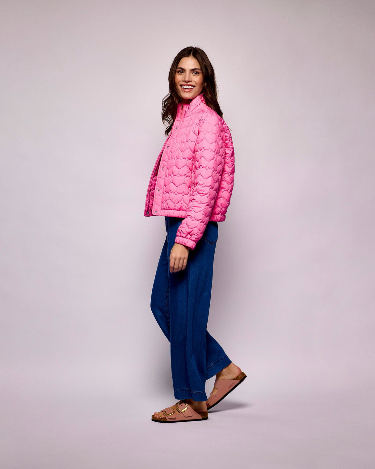 Bright Pink Aba Quilted Bomber Jacket