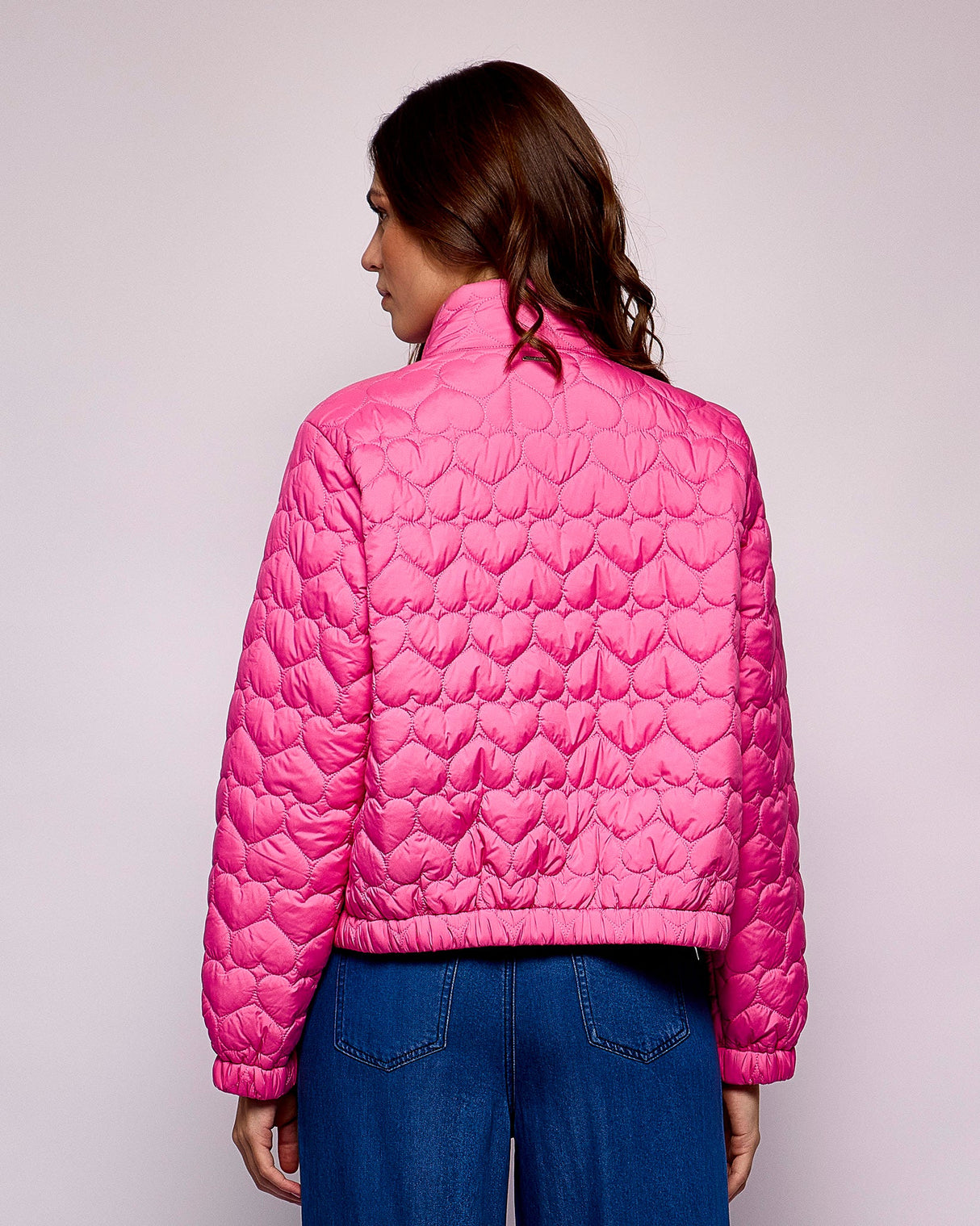 Bright Pink Aba Quilted Bomber Jacket