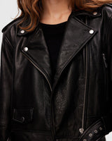 Black Idun Short Leather Biker Jacket