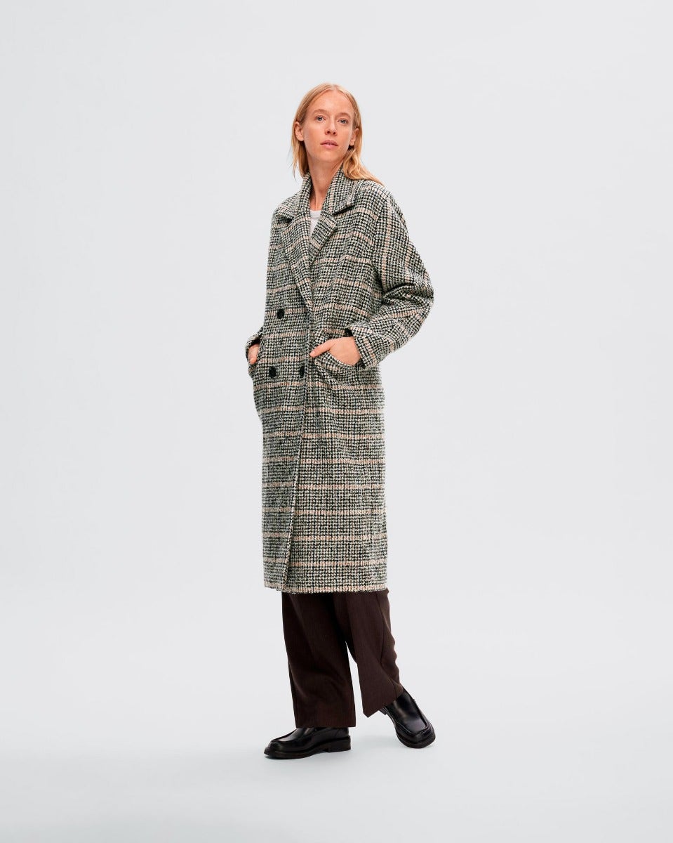 Black Check Element Wool Coat