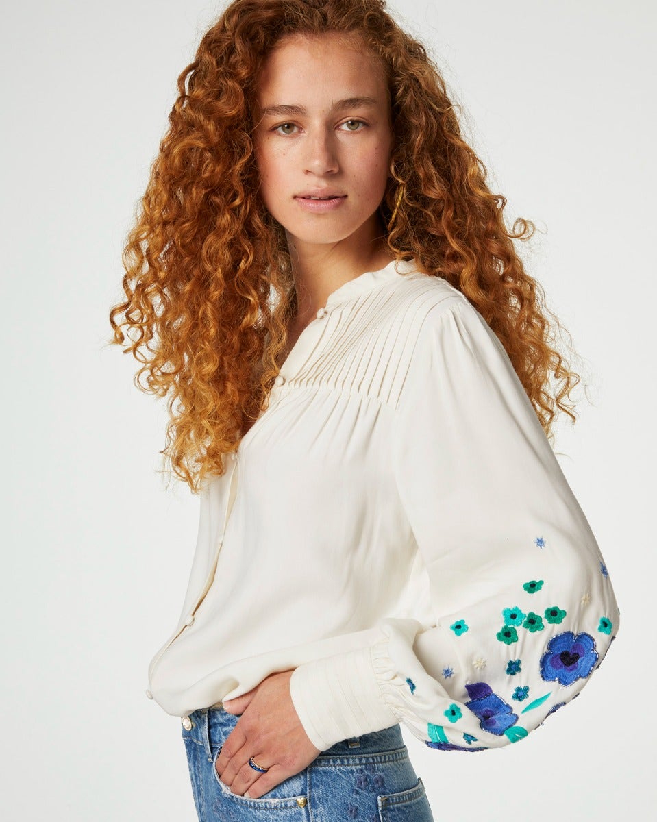 Cream Harry Blue Embroidered Blouse