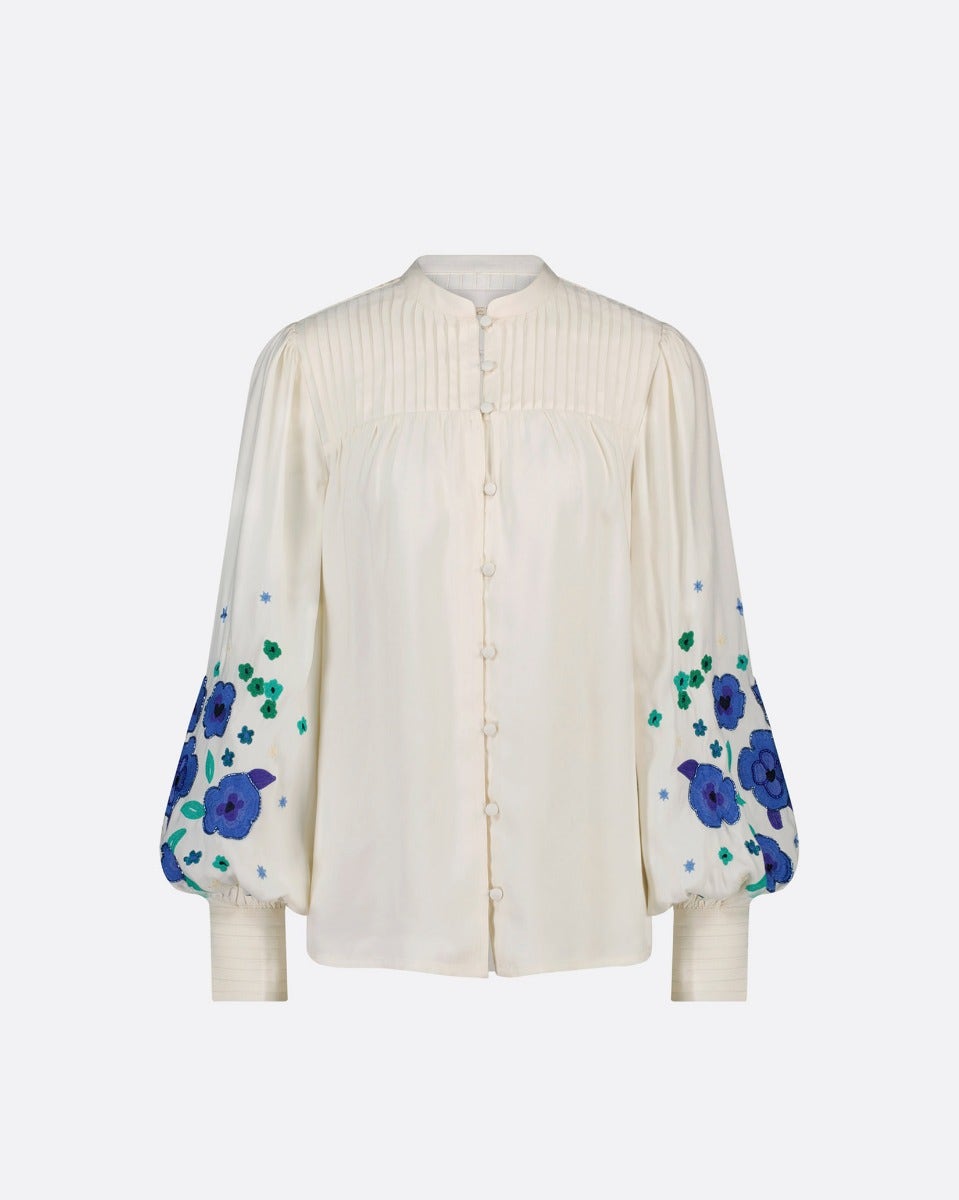 Cream Harry Blue Embroidered Blouse