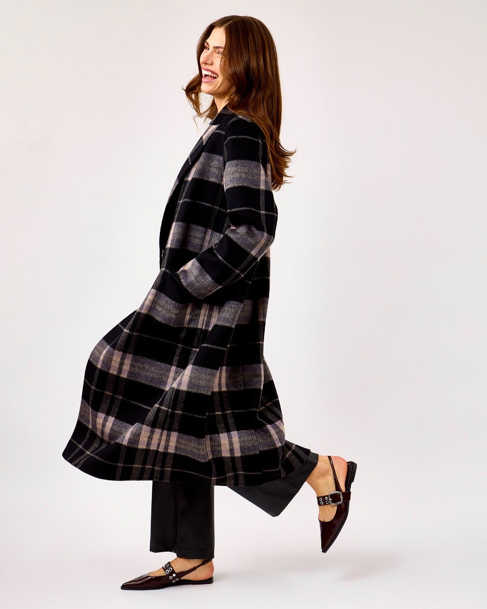 Night Grey & Black Check Aida Double Breasted Reversible Coat