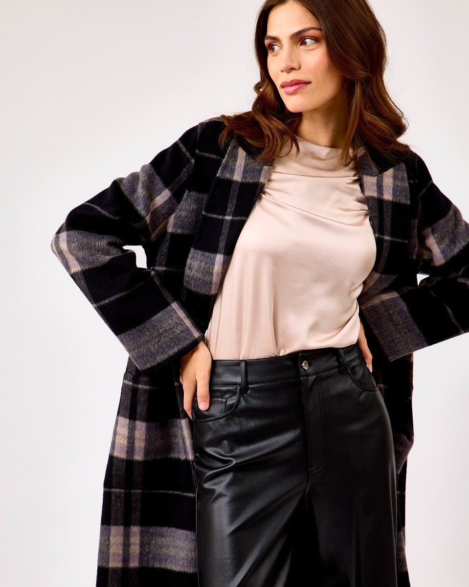 Night Grey & Black Check Aida Double Breasted Reversible Coat