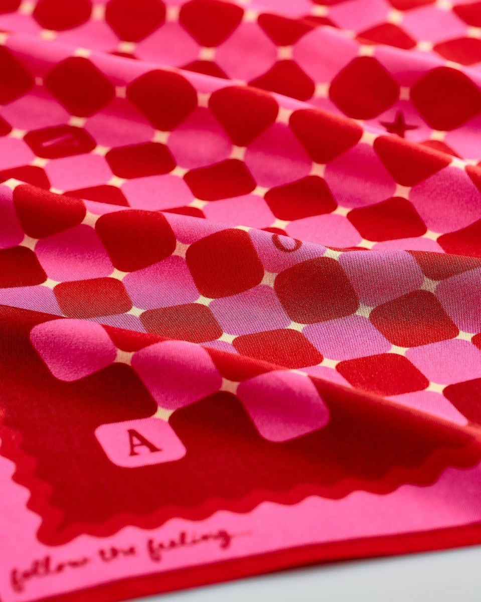 Pink & Red Checkers 100% Silk Scarf