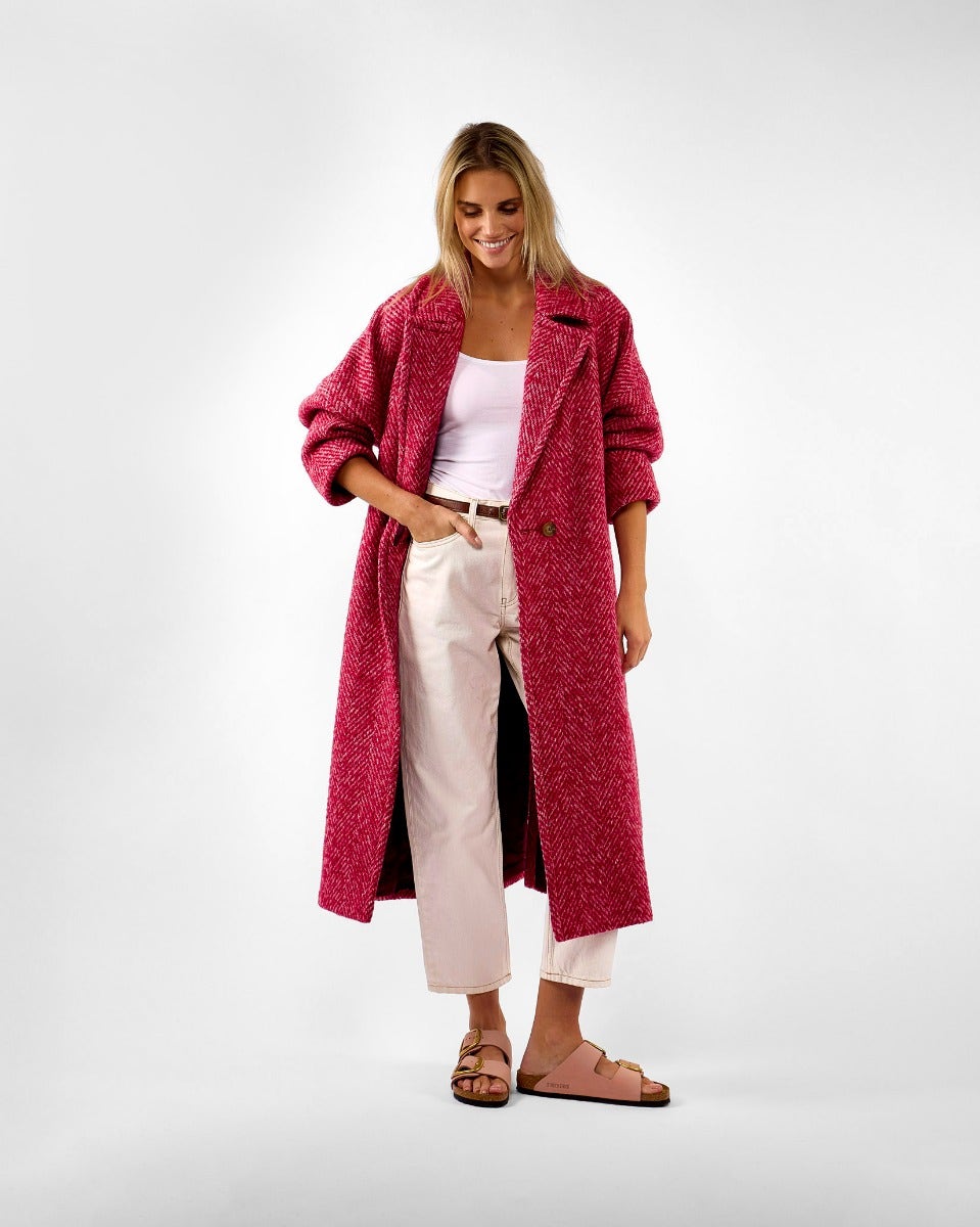 Raspberry Light Donegal Wool & Mohair Coat