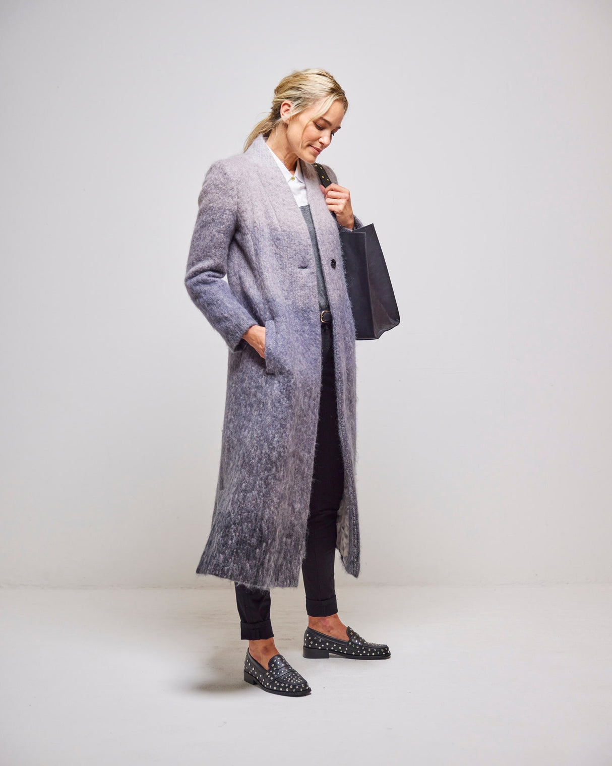 Ombre Grey Earth Brushed Mohair Coat