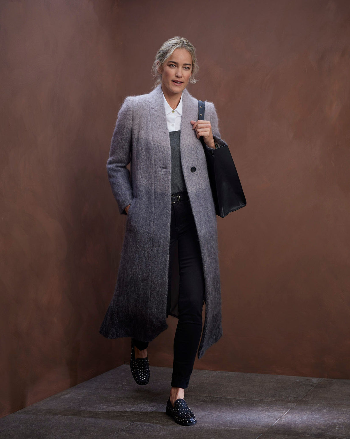Ombre Grey Earth Brushed Mohair Coat