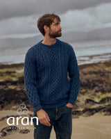 Navy Aran Merino Wool Knit Sweater