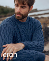 Navy Aran Merino Wool Knit Sweater