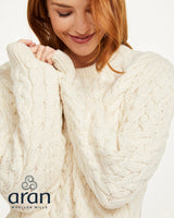 Cream Aran Merino Wool Knit Sweater